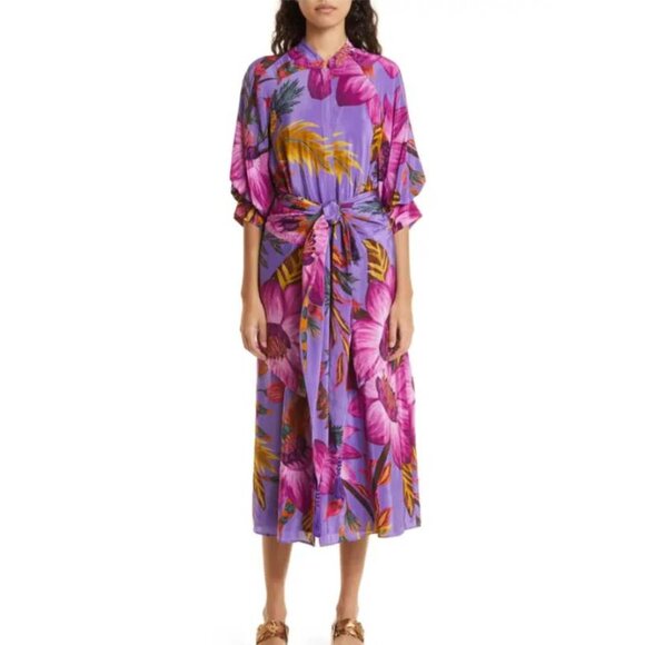 NEW FARM Rio Floral Balloon Sleeve Shirtdress in Purple Size S #2048 - Picture 1 of 11
